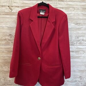 Sag Harbor Womens 10 Blazer Red 100% Pure New Wool Jacket‎ One Button Lined